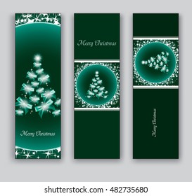 Christmas Banners or Bookmarks. Green Sparkly Design.