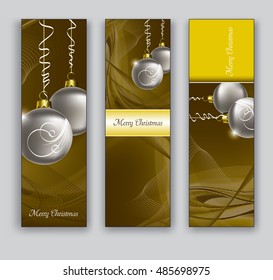 Christmas Banners or Bookmarks. Set of Golden Sparkly Designs.