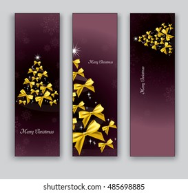 Christmas Banners or Bookmarks. Set of Purple Sparkly Designs.