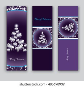 Christmas Banners or Bookmarks. Set of Purple Sparkly Designs.