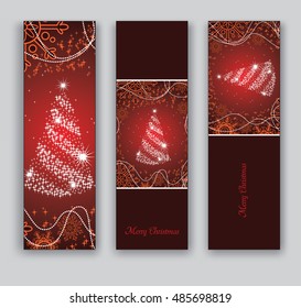 Christmas Banners or Bookmarks. Set of Red Sparkly Designs.