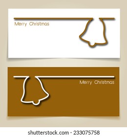 Christmas banners brown and white, with simple continuous line and drop shadow  creating a Christmas jingle bell. EPS10 vector format