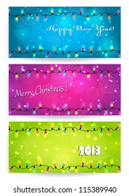 Christmas banners with a colorful bulb garland