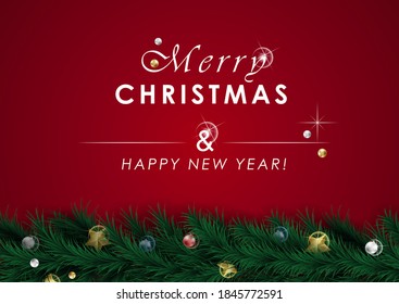 Christmas banners with decorated stars with branches. Wishes and Border of Realistic Looking Christmas Tree Branches Decorated