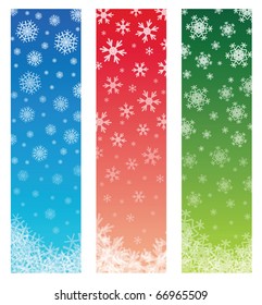 christmas banners with fading snowflakes, 3 colors. standard size as vertical banner size (skycraper) 160 x 600. EPS 10 version, transparency is used.