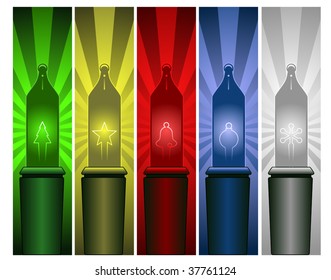 Christmas banners featuring lights with Holiday-themed filaments