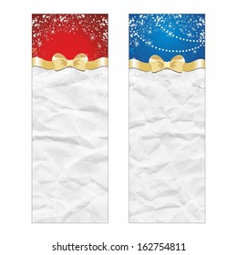 Christmas banners. Festive crumpled paper background.