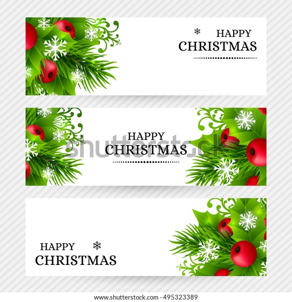 Christmas Banners Fir Branches Holly Leaves Stock Vector (Royalty Free ...