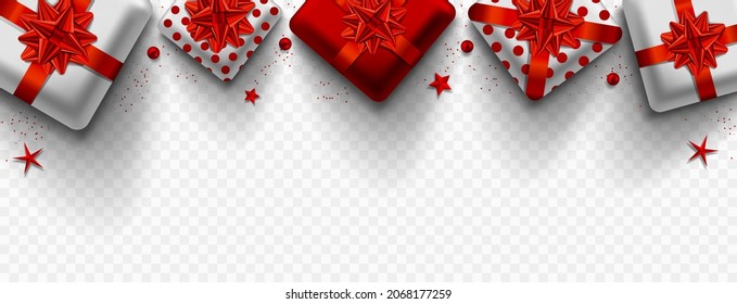 Christmas banners red balls, stars and gifts