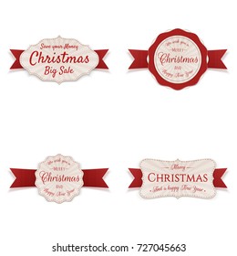 Christmas Banners with red Ribbons Set