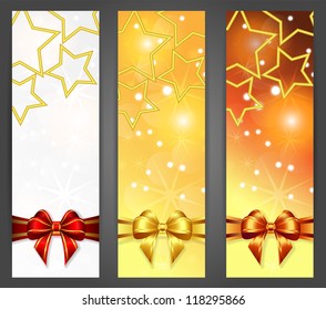 christmas banners with ribbon and stars, vector illustration, with gradients, transparency and gradient meshes, eps 10