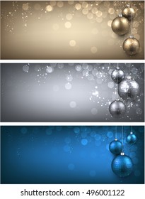 Christmas banners set with Christmas balls. Vector illustration.