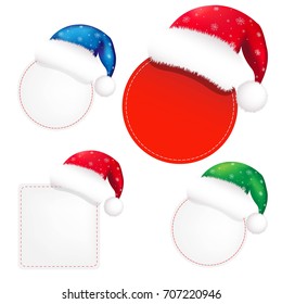 Christmas Banners Set With Color Santa Claus Cap, With Gradient Mesh, Vector Illustration