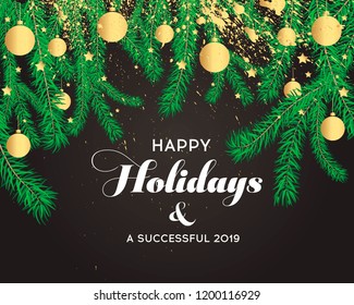 Christmas banners set with fir branches with gold splashes. 