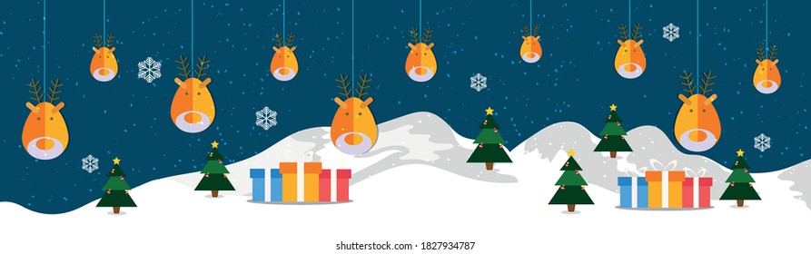 Christmas banners set with gift boxes, christmas tree, icons on background.