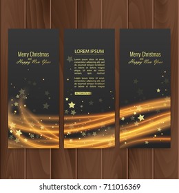 Christmas banners set on wood substrate. Vector eps 10