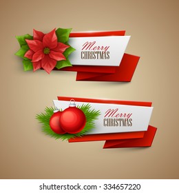 Pancartas navideñas puestas. Ilustración vectorial. 