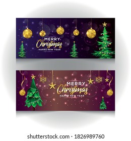 Christmas  banners with snowflakes, tree , and gift box. Christmas and new year background.