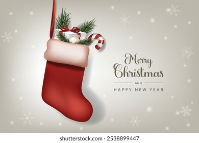 Christmas banners with Christmas stocking and present. Vector illustration.