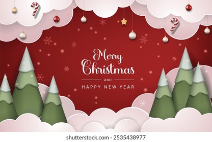 Christmas banners with Christmas tree, cloud, and Christmas elements. Vector illustration