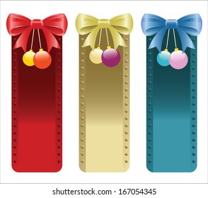 Christmas Banners Vector. Cute christmas banners with bows and ornaments in red,gold and blue colors. Objects grouped and layered and easy to edit.