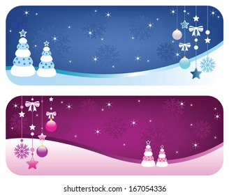Christmas Banners Vector. Vector illustrations of two cute christmas banners with ornaments. Objects grouped and layered and easy to edit.