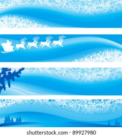 Christmas banners. Vector winter backgrounds with  snowflakes, fir tree, Santa and reindeer