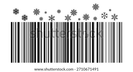 Christmas barcode. Barcode with snowflakes on top, isolated on white background, Code stripes sticker, Barcode labels, customers qr code, Simple fake bar code, Bar code for web design, Barcode product distribution icon