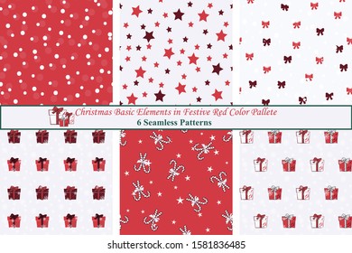 Christmas Basic Elements in Festive Red Color Pallete Seamless Pattern Collection, Great for For Backgrounds, Wallpapers, Fabrics, Wraps and many more Designs