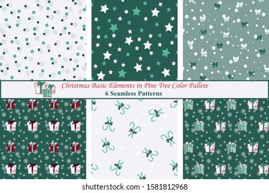Christmas Basic Elements in Pine Tree Color Pallete Seamless Pattern Collection, Great for For Backgrounds, Wallpapers, Fabrics, Wraps and many more Designs