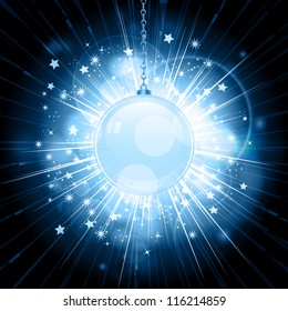 Christmas bauble background with glowing light burst
