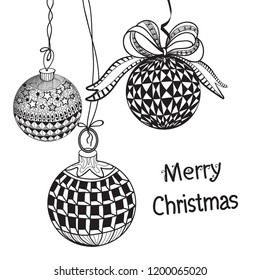 Christmas bauble background. Seasonal winter decoration. vector illustration. Hand drawn xmas tree balls. Christmas and new year holiday bauble decorations