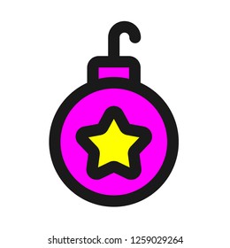 Christmas bauble ball linear icon. New year tree toy vector sign. Hanging xmas bauble toy ball icon. Christmas ball icon. Decorative tree toy vector symbol. Colored icon