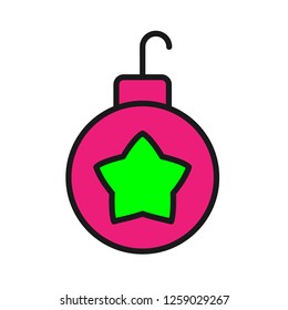 Christmas bauble ball linear icon. New year tree toy vector sign. Hanging xmas bauble toy ball icon. Christmas ball icon. Decorative tree toy vector symbol. Colored icon