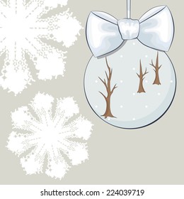 Christmas bauble with bow and snowflakes. Flat design