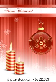 Christmas bauble and candles. Christmas card
