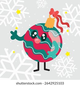 Christmas bauble cartoon face. Vector illustration