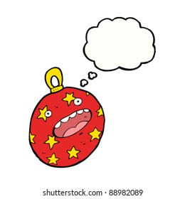caricatura de navidad bauble con burbuja de pensamiento