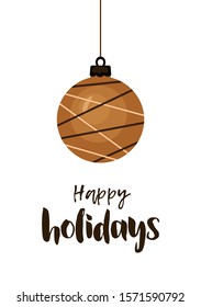 Christmas bauble cookie background, card, X-mas template for poster, flyer, advertisement. Minimalist design in flat cartoon style. Seasonal greeting illustration on white background
