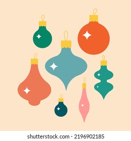 Christmas bauble with cute sparkles. Traditional xmas tree balls for simple ornaments and decorations. Flat modern illustration for winter holidays graphic design.