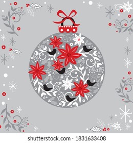 Christmas bauble decoration with Christmas ornament holly leaves 