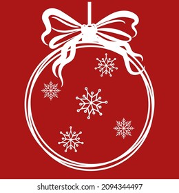 Christmas bauble frame border decorative element with bow and snowflakes for cut