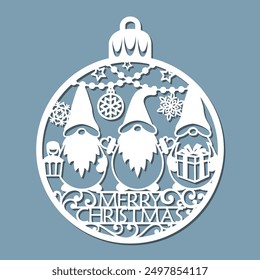 Christmas bauble with Gnomes, laser cut Christmas tree decoration.