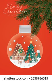 christmas bauble hanging on a tree greetings design template vector/illustration