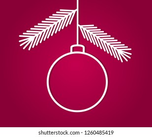 Christmas bauble hanging ornament line shape on purple background. Vector illustration