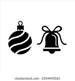 Christmas bauble icon and bell icon Flat silhouette version