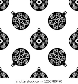 Christmas Bauble Icon Seamless Pattern, Christmas Ball Icon, Christmas Tree Ornament Decoration Vector Art Illustration