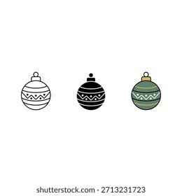 Conjunto de ícone de pedra de Natal. Três estilos: contorno, silhueta e preenchimento de cor. Vetor plano. Fácil de editar. Perfeito para web, cartões de férias, impressão e gráficos de decoração.