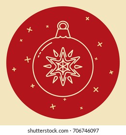 Christmas bauble icon in thin line style. Decorative ball with snowflake in round frame.