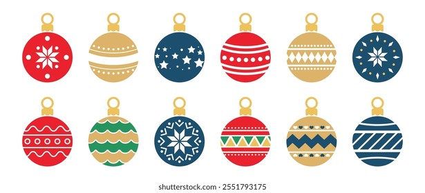 Christmas Bauble Illustrations. Set of Christmas Bauble Shapes With Geometric Designs Christmas Ball vector